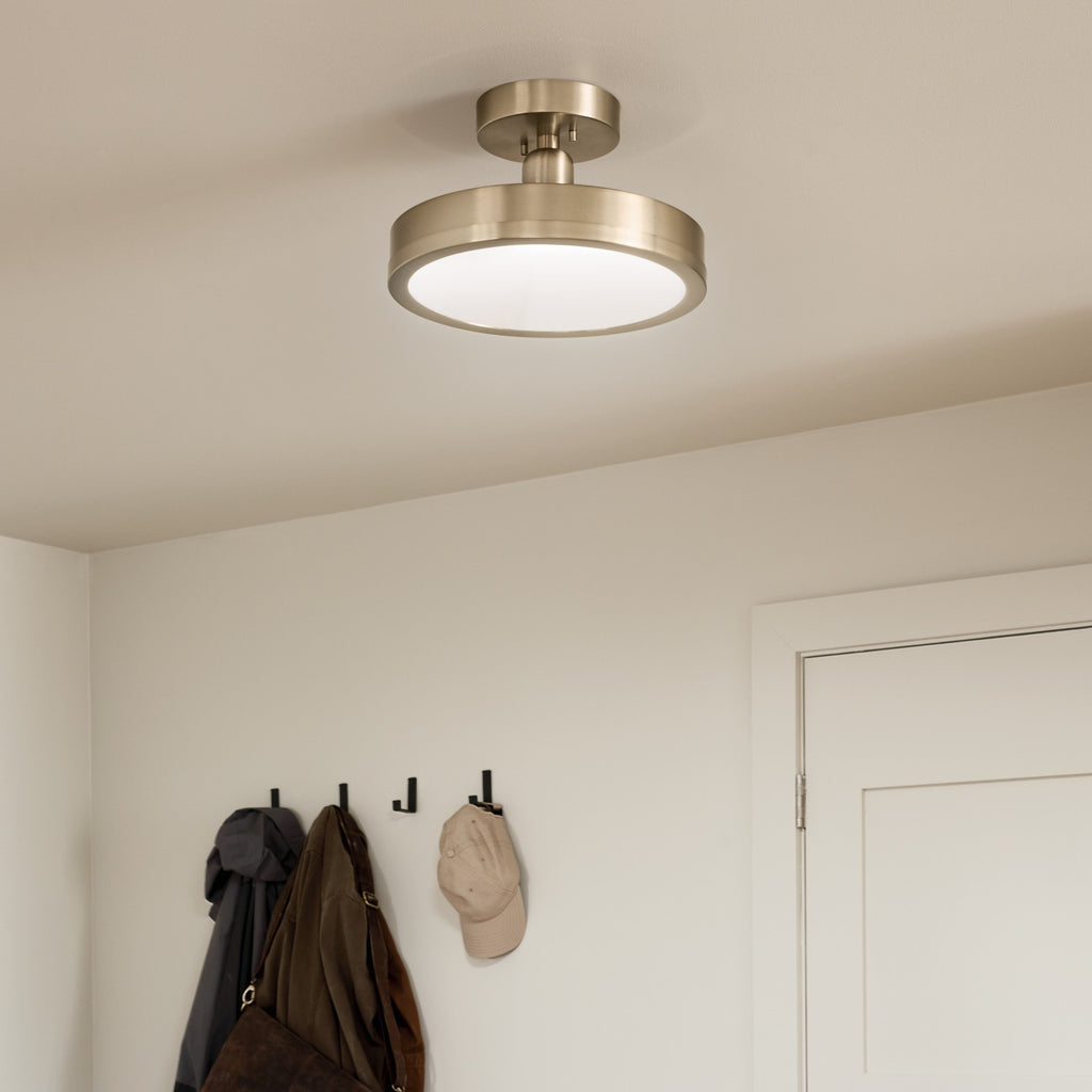 KICHLER 52589CPZ Riu 14.25 Inch 1 Light Led Semi-Flush With Opaque White Acrylic Diffuser In Champagne Bronze