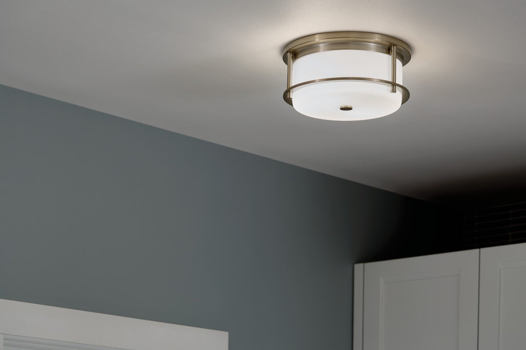 KICHLER 52595CPZ Brit 12 Inch 2 Light Flush Mount With Satin Etched Cased Opal Glass In Champagne Bronze