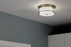 KICHLER 52595CPZ Brit 12 Inch 2 Light Flush Mount With Satin Etched Cased Opal Glass In Champagne Bronze