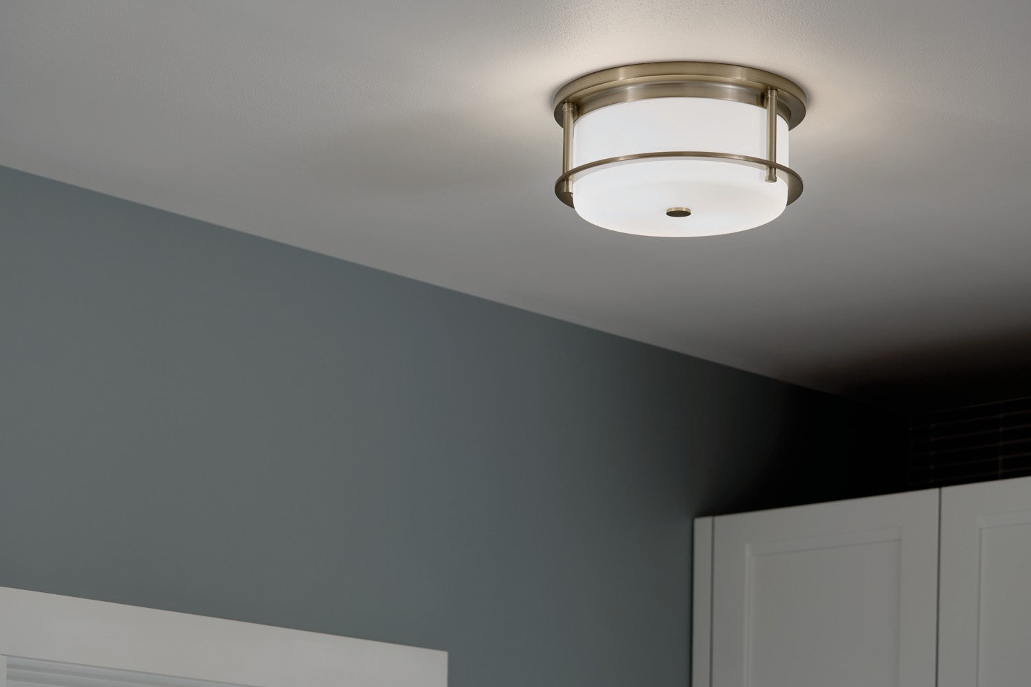KICHLER 52595CPZ Brit 12 Inch 2 Light Flush Mount With Satin Etched Cased Opal Glass In Champagne Bronze