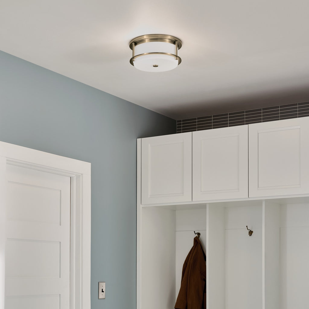 KICHLER 52595CPZ Brit 12 Inch 2 Light Flush Mount With Satin Etched Cased Opal Glass In Champagne Bronze