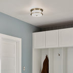 KICHLER 52595CPZ Brit 12 Inch 2 Light Flush Mount With Satin Etched Cased Opal Glass In Champagne Bronze