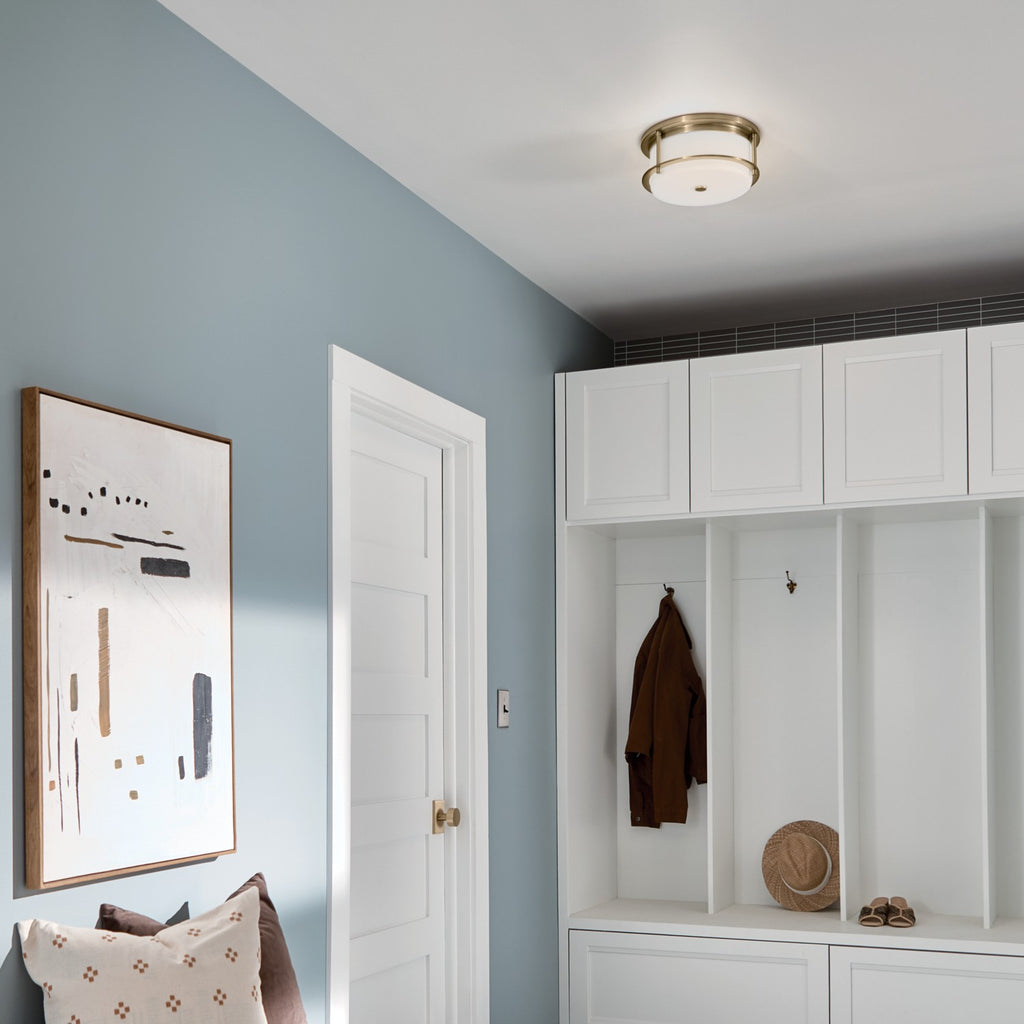 KICHLER 52595CPZ Brit 12 Inch 2 Light Flush Mount With Satin Etched Cased Opal Glass In Champagne Bronze