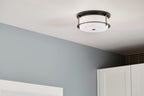 KICHLER 52595BKCPZ Brit 12 Inch 2 Light Flush Mount With Satin Etched Cased Opal Glass In Black And Champagne Bronze