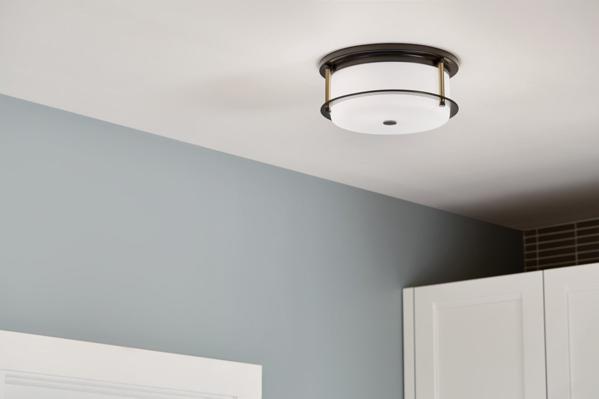 KICHLER 52595BKCPZ Brit 12 Inch 2 Light Flush Mount With Satin Etched Cased Opal Glass In Black And Champagne Bronze