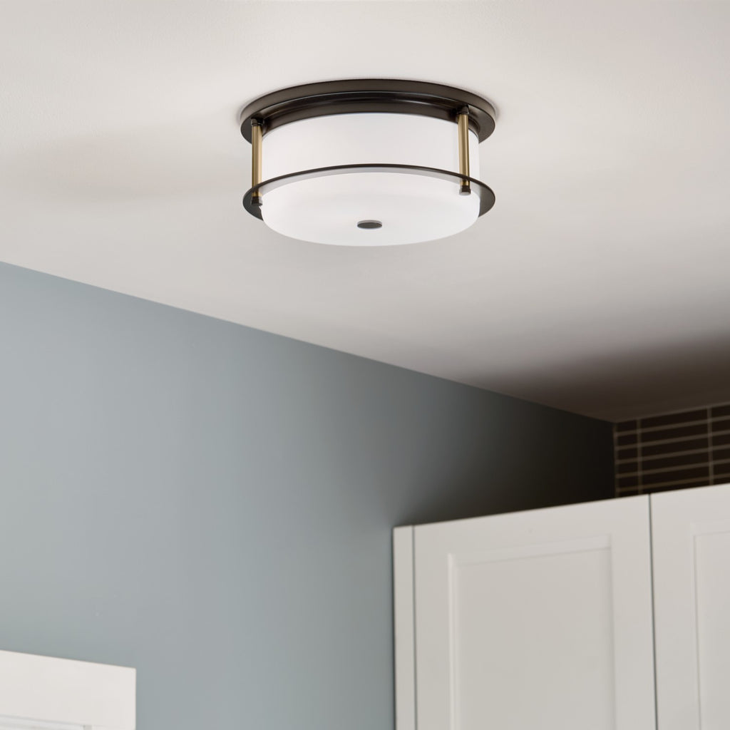 KICHLER 52595BKCPZ Brit 12 Inch 2 Light Flush Mount With Satin Etched Cased Opal Glass In Black And Champagne Bronze