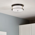 KICHLER 52595BKCPZ Brit 12 Inch 2 Light Flush Mount With Satin Etched Cased Opal Glass In Black And Champagne Bronze