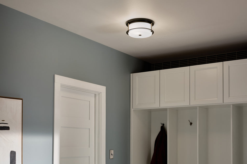 KICHLER 52595BKCPZ Brit 12 Inch 2 Light Flush Mount With Satin Etched Cased Opal Glass In Black And Champagne Bronze