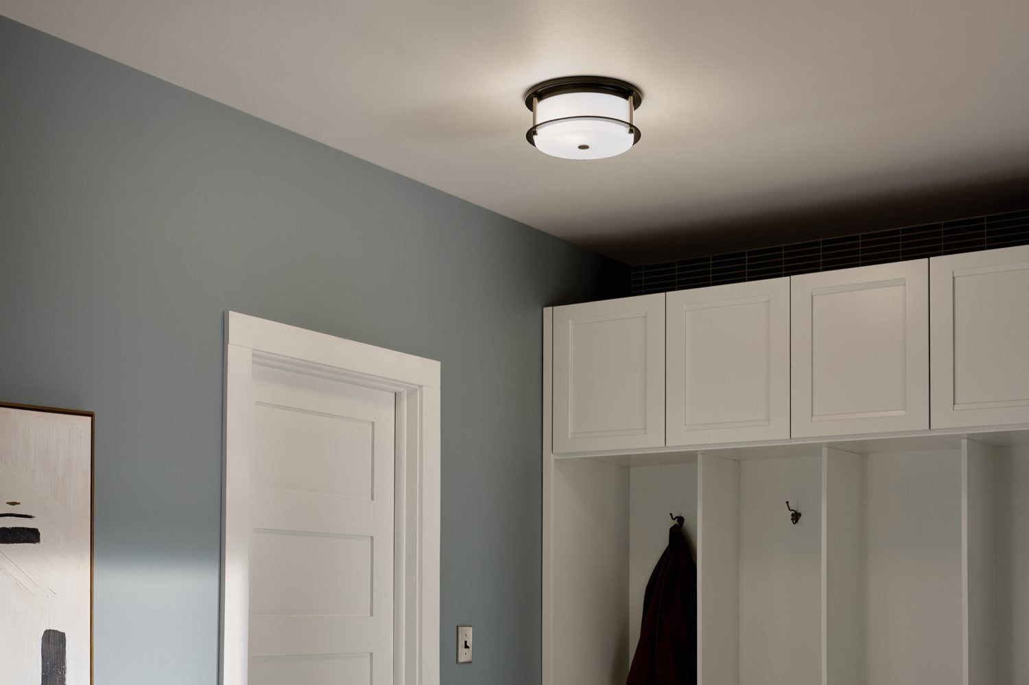 KICHLER 52595BKCPZ Brit 12 Inch 2 Light Flush Mount With Satin Etched Cased Opal Glass In Black And Champagne Bronze