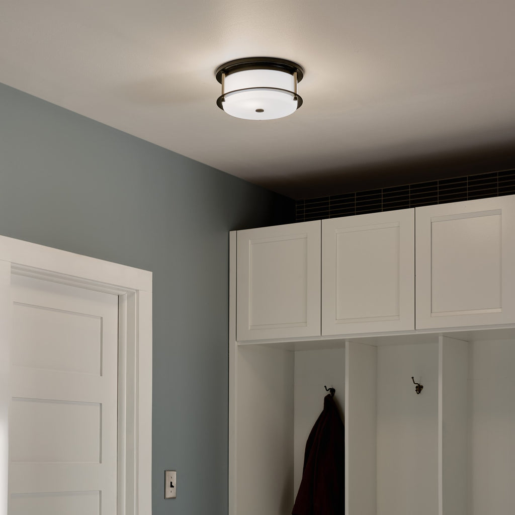 KICHLER 52595BKCPZ Brit 12 Inch 2 Light Flush Mount With Satin Etched Cased Opal Glass In Black And Champagne Bronze