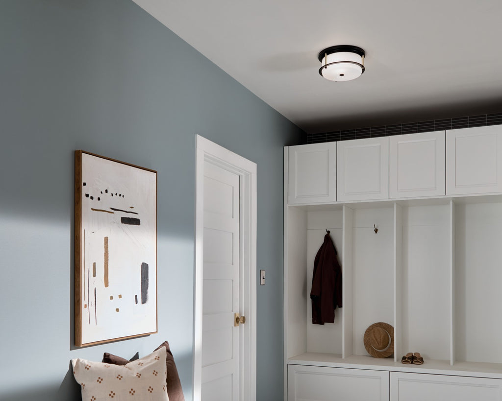 KICHLER 52595BKCPZ Brit 12 Inch 2 Light Flush Mount With Satin Etched Cased Opal Glass In Black And Champagne Bronze