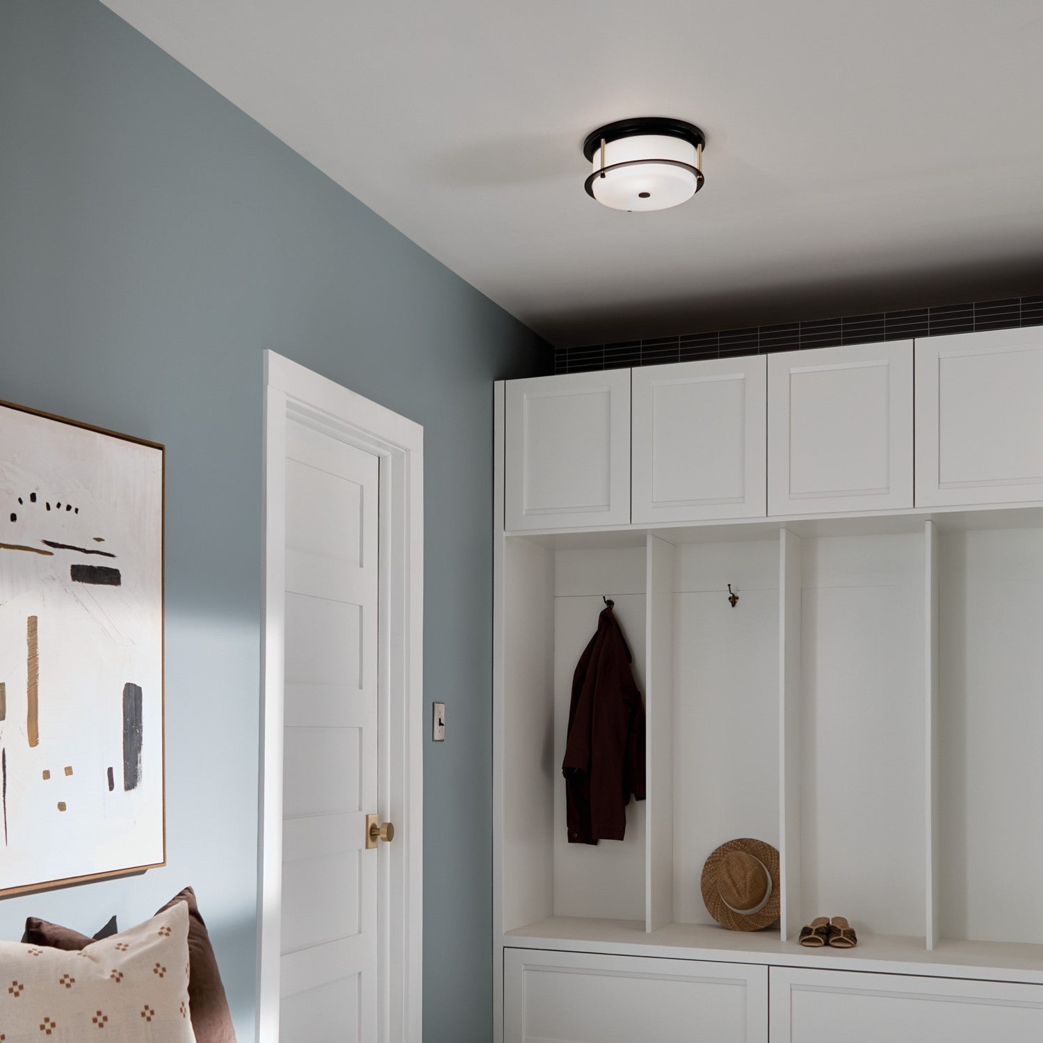 KICHLER 52595BKCPZ Brit 12 Inch 2 Light Flush Mount With Satin Etched Cased Opal Glass In Black And Champagne Bronze