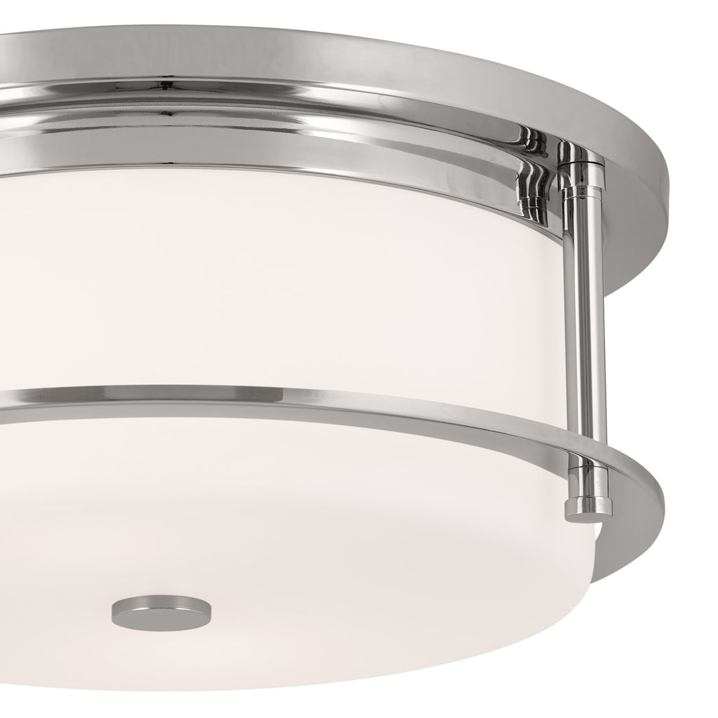 KICHLER 52595PN Brit 12 Inch 2 Light Flush Mount With Satin Etched Cased Opal Glass In Polished Nickel
