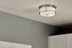 KICHLER 52595PN Brit 12 Inch 2 Light Flush Mount With Satin Etched Cased Opal Glass In Polished Nickel