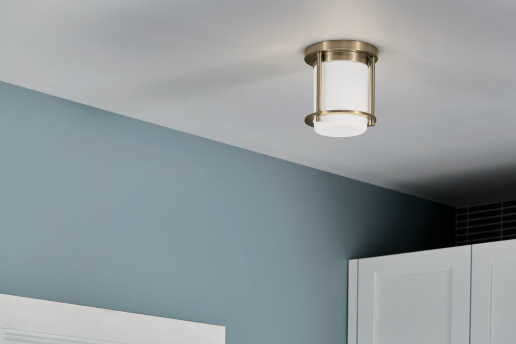 KICHLER 52596CPZ Brit 7.25 Inch 1 Light Flush Mount With Satin Etched Cased Opal Glass In Champagne Bronze
