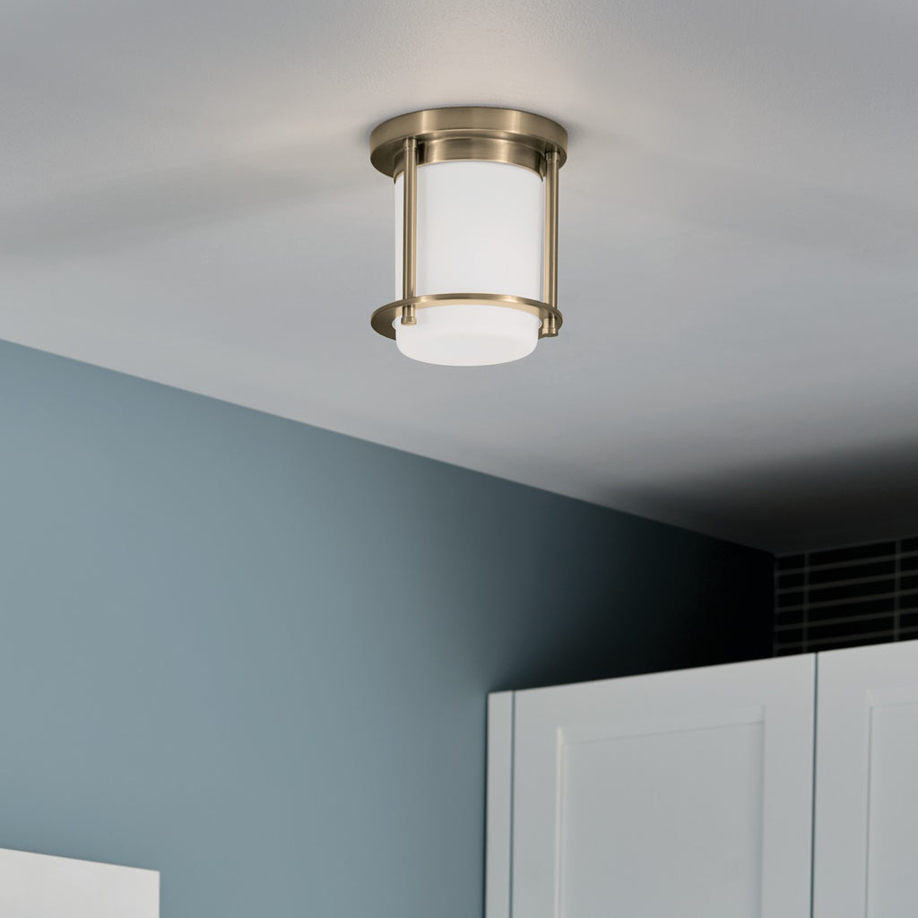 KICHLER 52596CPZ Brit 7.25 Inch 1 Light Flush Mount With Satin Etched Cased Opal Glass In Champagne Bronze