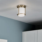 KICHLER 52596CPZ Brit 7.25 Inch 1 Light Flush Mount With Satin Etched Cased Opal Glass In Champagne Bronze