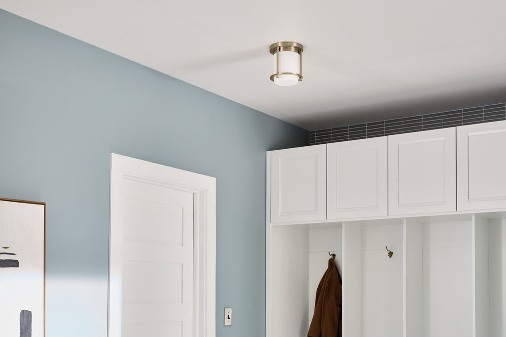 KICHLER 52596CPZ Brit 7.25 Inch 1 Light Flush Mount With Satin Etched Cased Opal Glass In Champagne Bronze