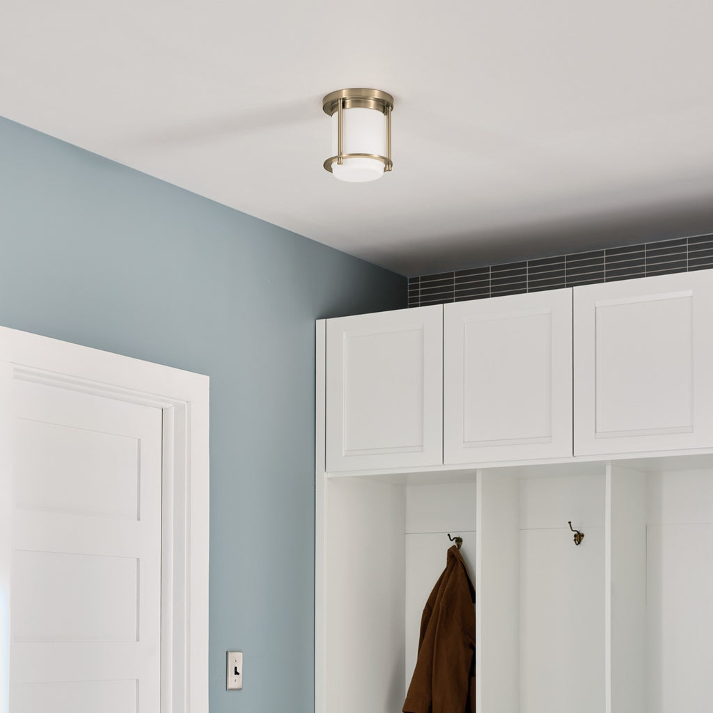 KICHLER 52596CPZ Brit 7.25 Inch 1 Light Flush Mount With Satin Etched Cased Opal Glass In Champagne Bronze