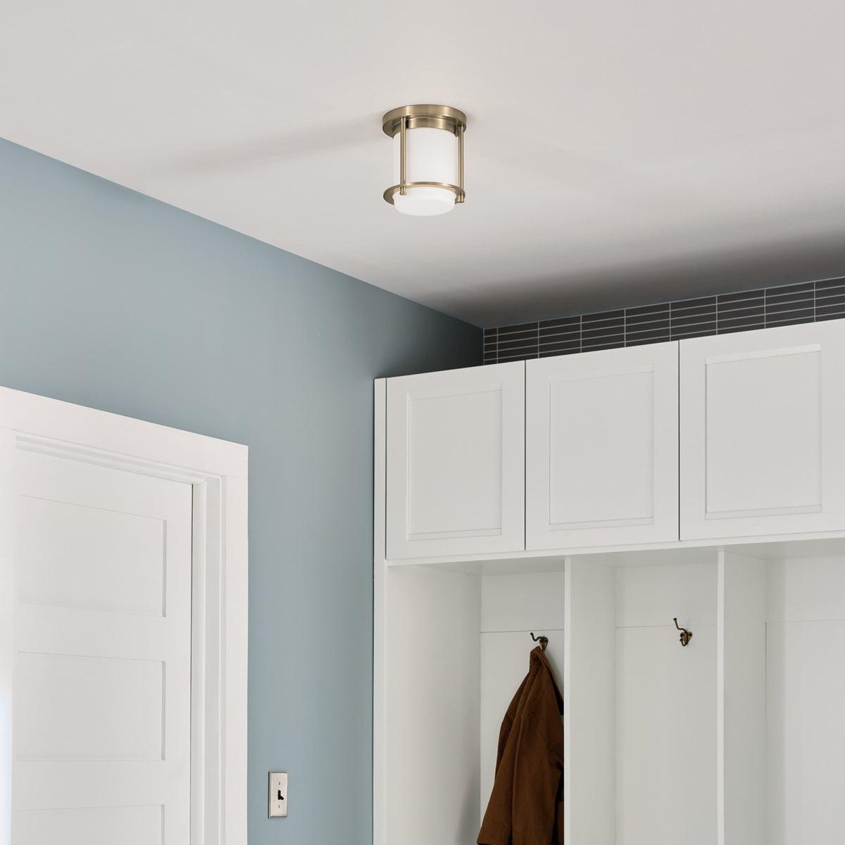 KICHLER 52596CPZ Brit 7.25 Inch 1 Light Flush Mount With Satin Etched Cased Opal Glass In Champagne Bronze
