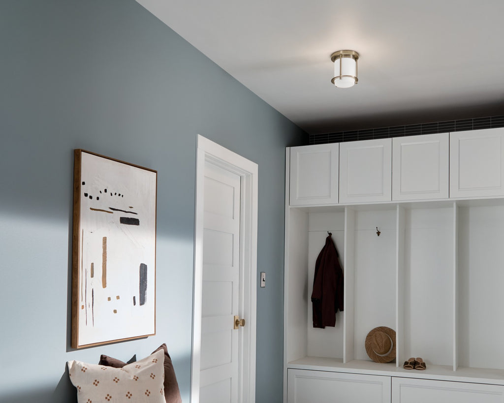 KICHLER 52596CPZ Brit 7.25 Inch 1 Light Flush Mount With Satin Etched Cased Opal Glass In Champagne Bronze