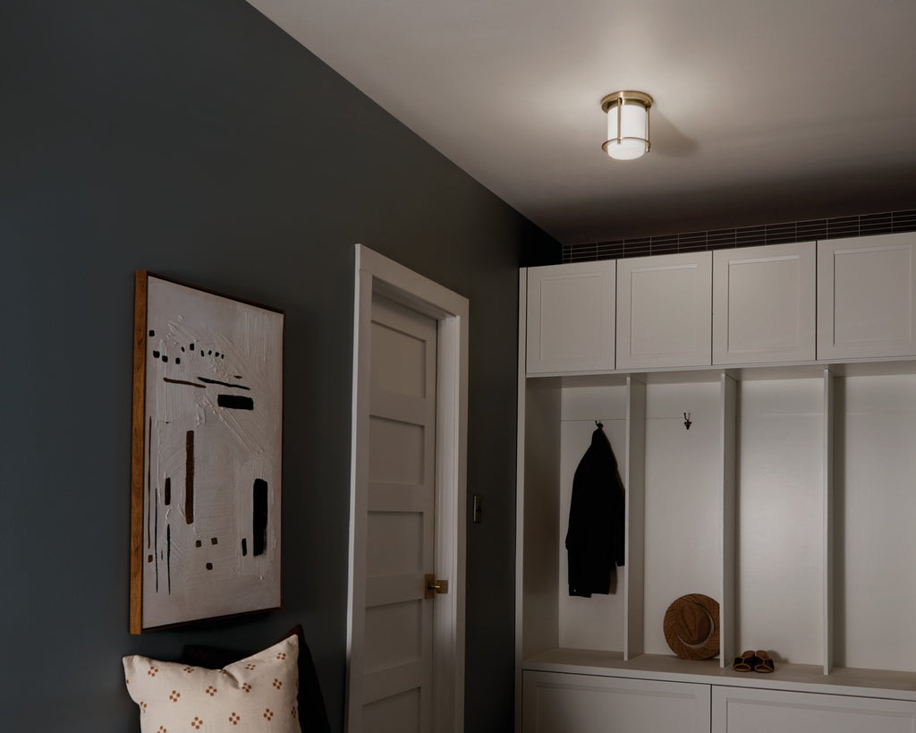 KICHLER 52596CPZ Brit 7.25 Inch 1 Light Flush Mount With Satin Etched Cased Opal Glass In Champagne Bronze