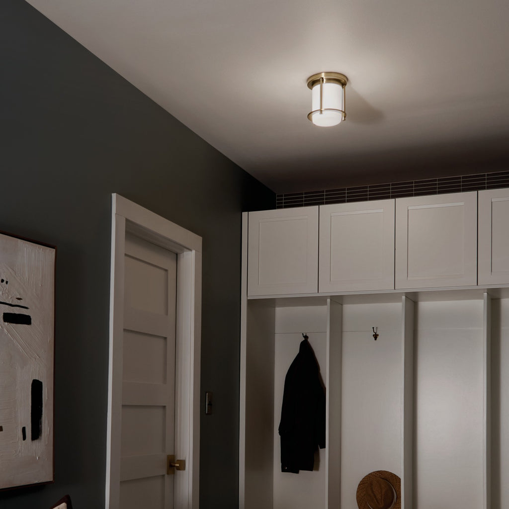KICHLER 52596CPZ Brit 7.25 Inch 1 Light Flush Mount With Satin Etched Cased Opal Glass In Champagne Bronze