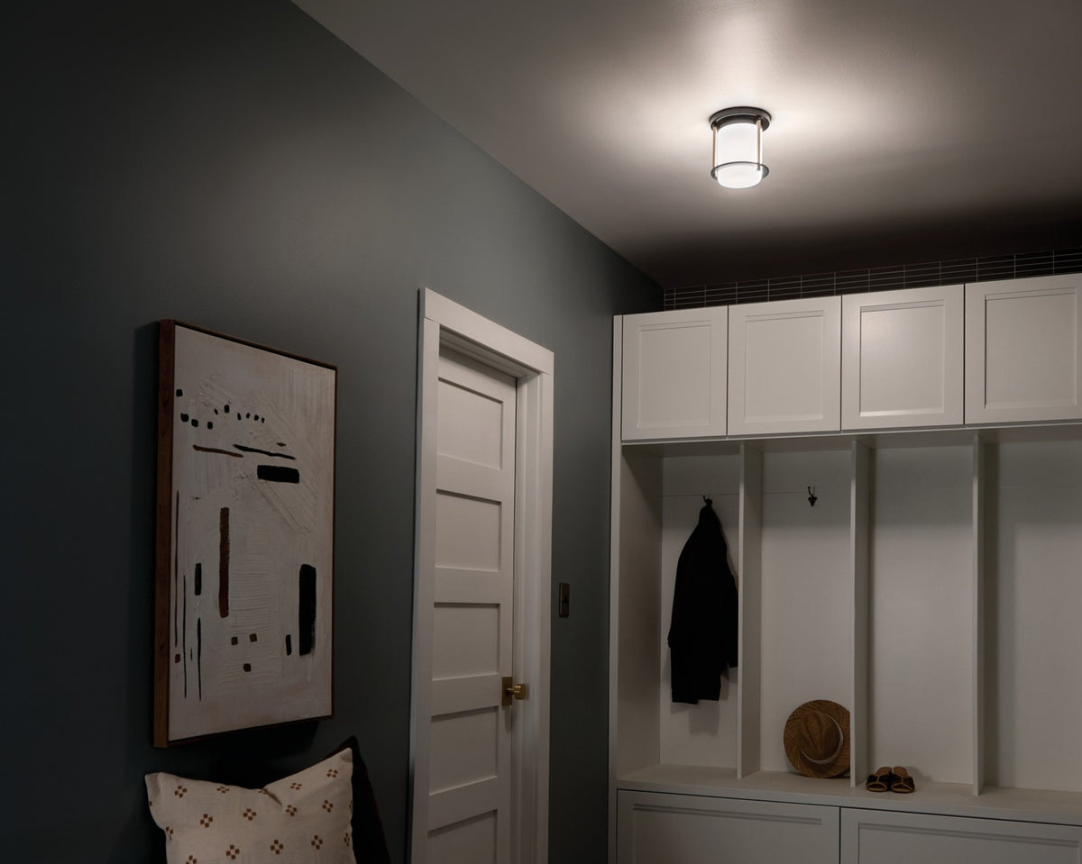 KICHLER 52596BKCPZ Brit 7.25 Inch 1 Light Flush Mount With Satin Etched Cased Opal Glass In Black And Champagne Bronze