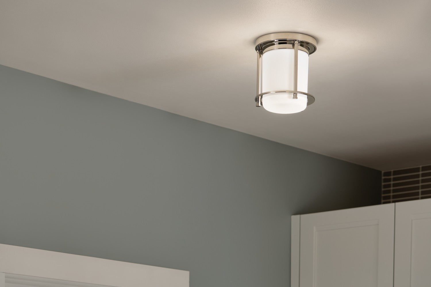 KICHLER 52596PN Brit 7.25 Inch 1 Light Flush Mount With Satin Etched Cased Opal Glass In Polished Nickel
