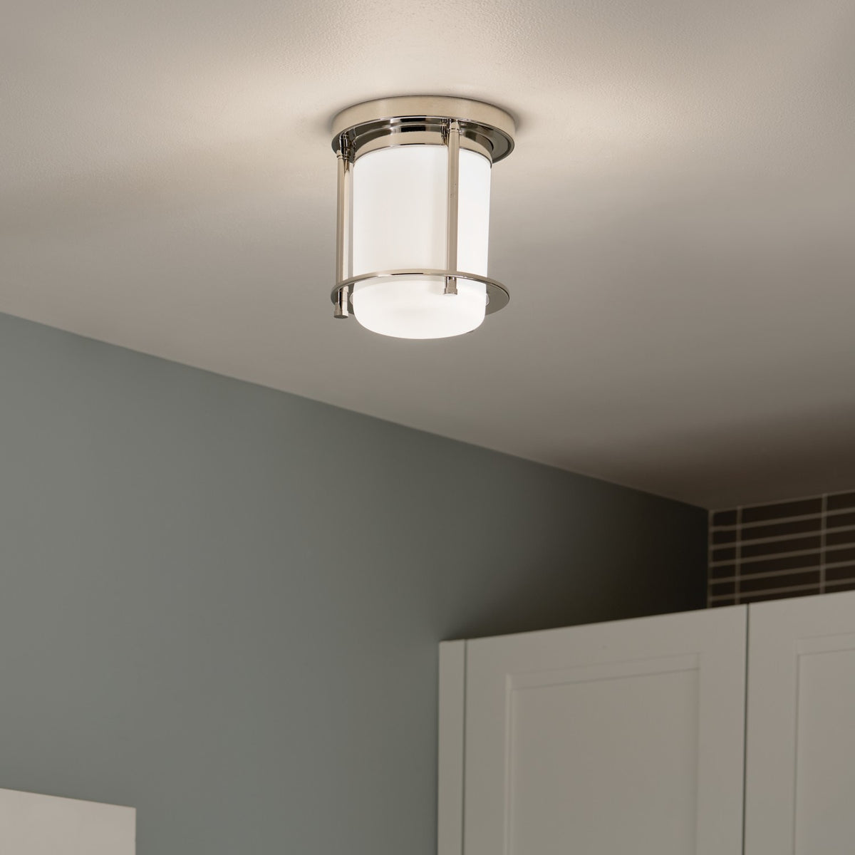 KICHLER 52596PN Brit 7.25 Inch 1 Light Flush Mount With Satin Etched Cased Opal Glass In Polished Nickel