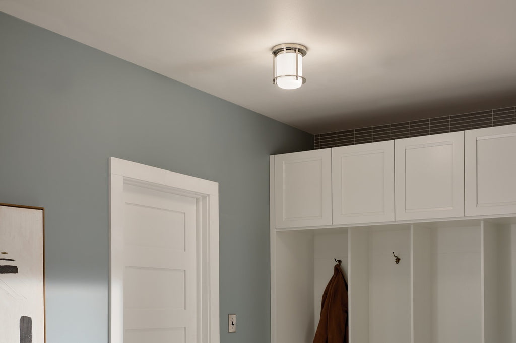 KICHLER 52596PN Brit 7.25 Inch 1 Light Flush Mount With Satin Etched Cased Opal Glass In Polished Nickel