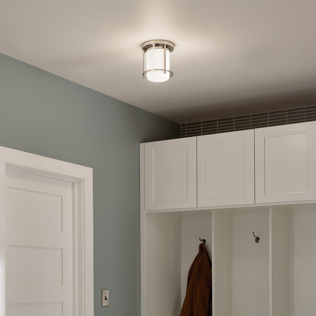 KICHLER 52596PN Brit 7.25 Inch 1 Light Flush Mount With Satin Etched Cased Opal Glass In Polished Nickel