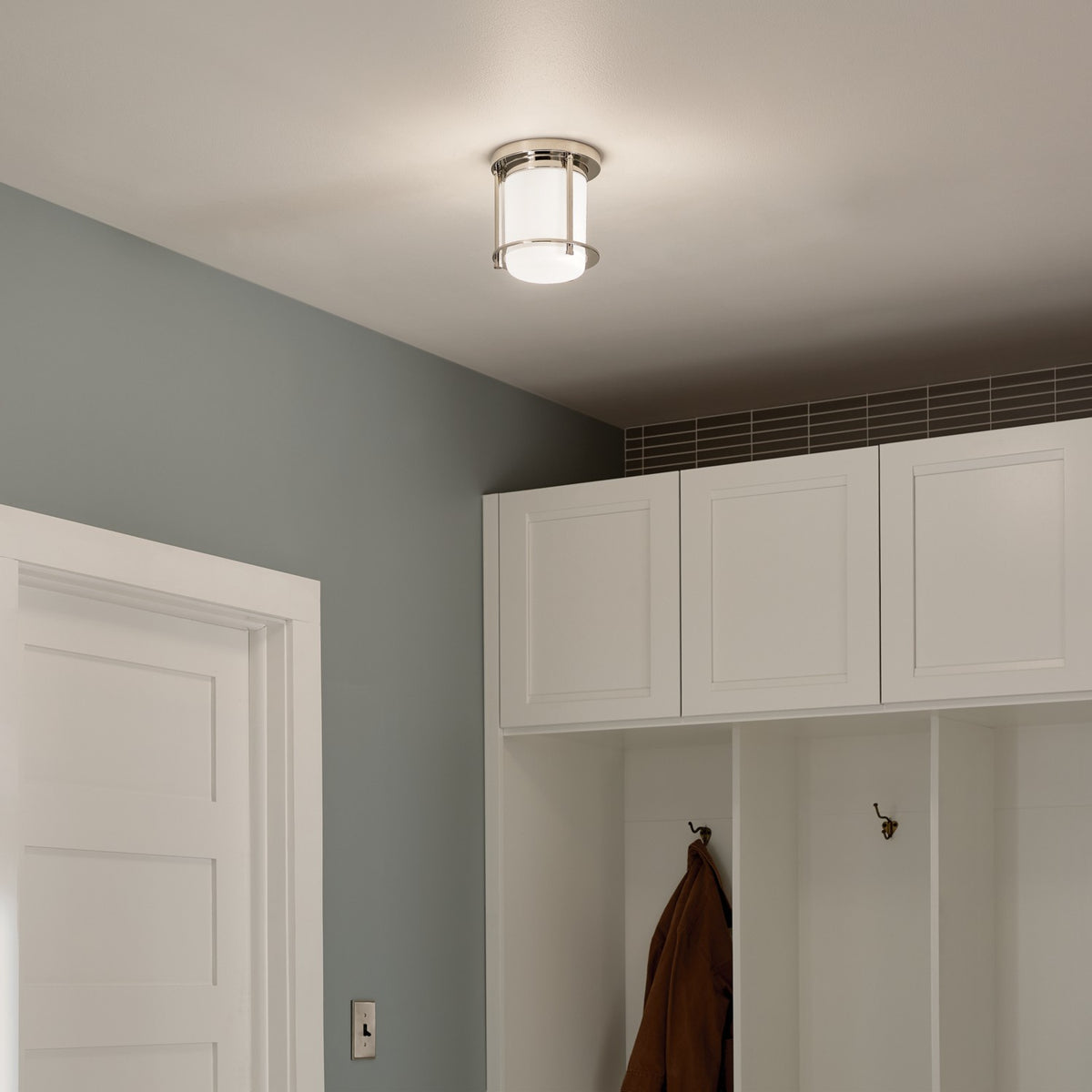KICHLER 52596PN Brit 7.25 Inch 1 Light Flush Mount With Satin Etched Cased Opal Glass In Polished Nickel