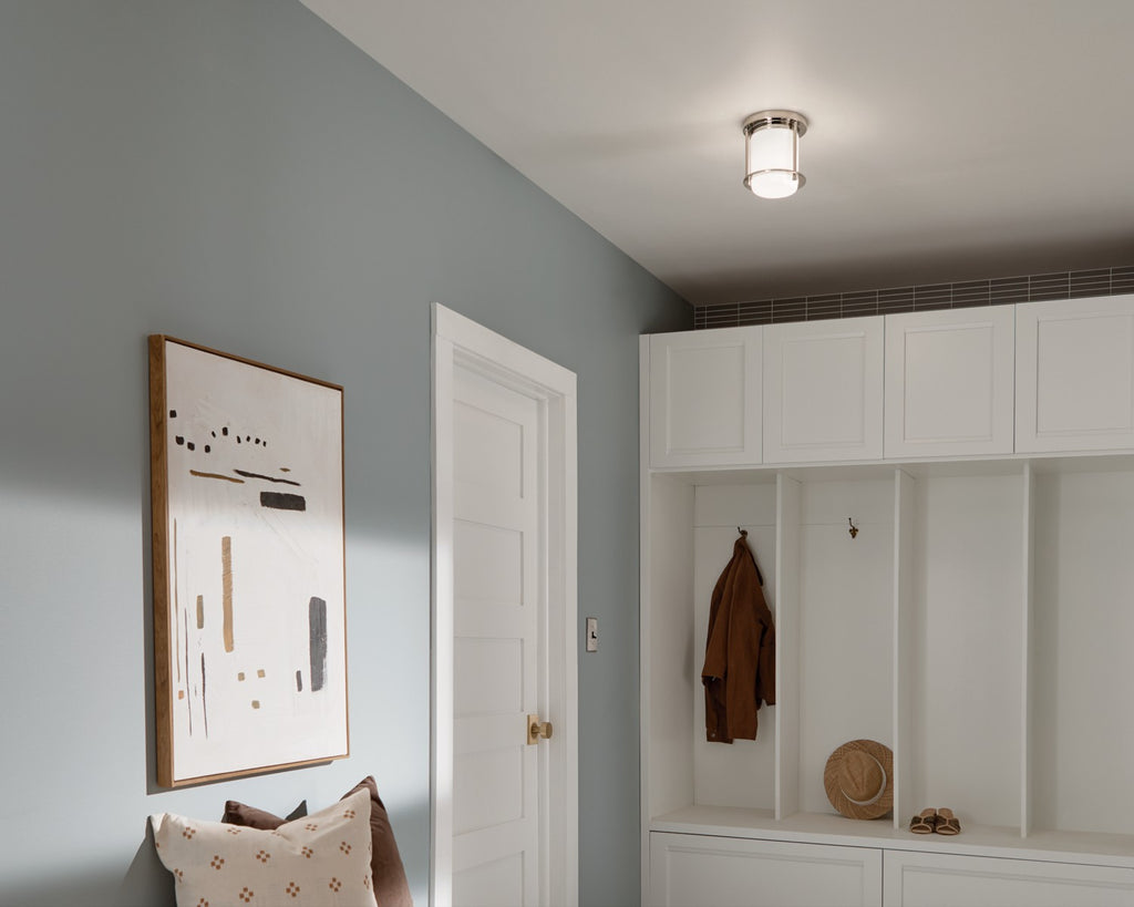 KICHLER 52596PN Brit 7.25 Inch 1 Light Flush Mount With Satin Etched Cased Opal Glass In Polished Nickel