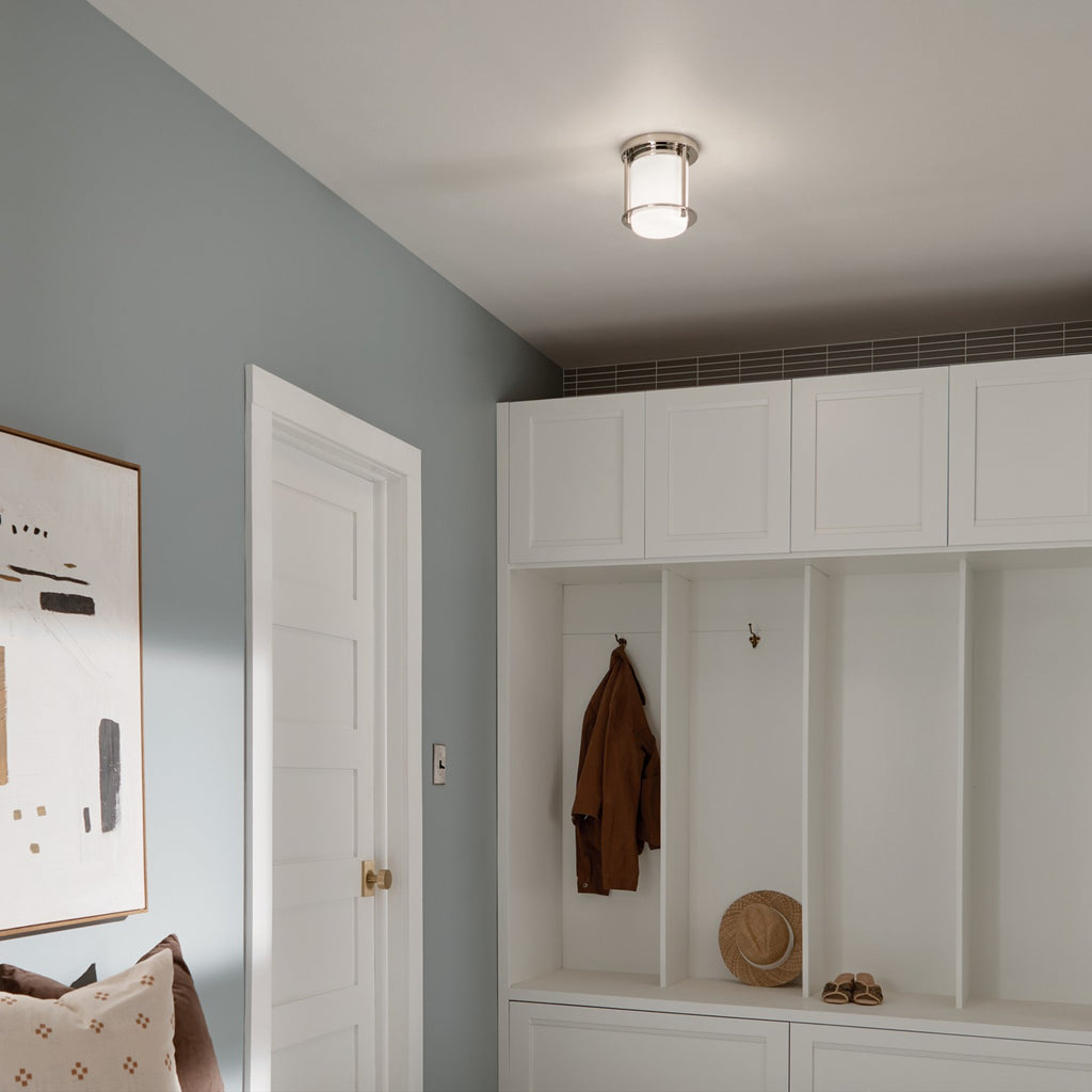 KICHLER 52596PN Brit 7.25 Inch 1 Light Flush Mount With Satin Etched Cased Opal Glass In Polished Nickel