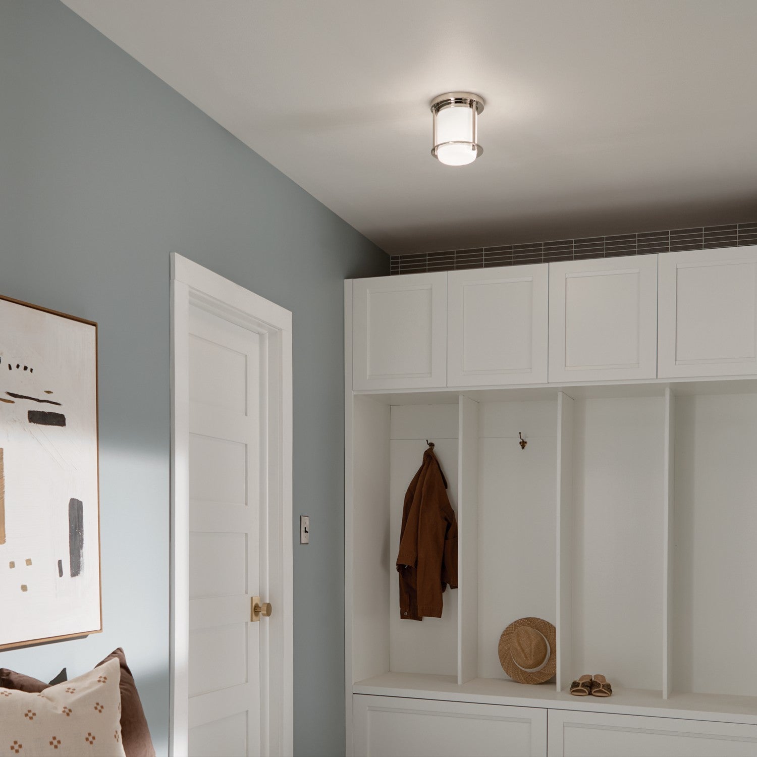 KICHLER 52596PN Brit 7.25 Inch 1 Light Flush Mount With Satin Etched Cased Opal Glass In Polished Nickel