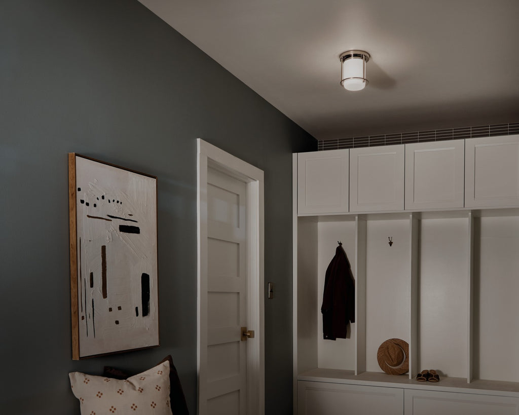 KICHLER 52596PN Brit 7.25 Inch 1 Light Flush Mount With Satin Etched Cased Opal Glass In Polished Nickel