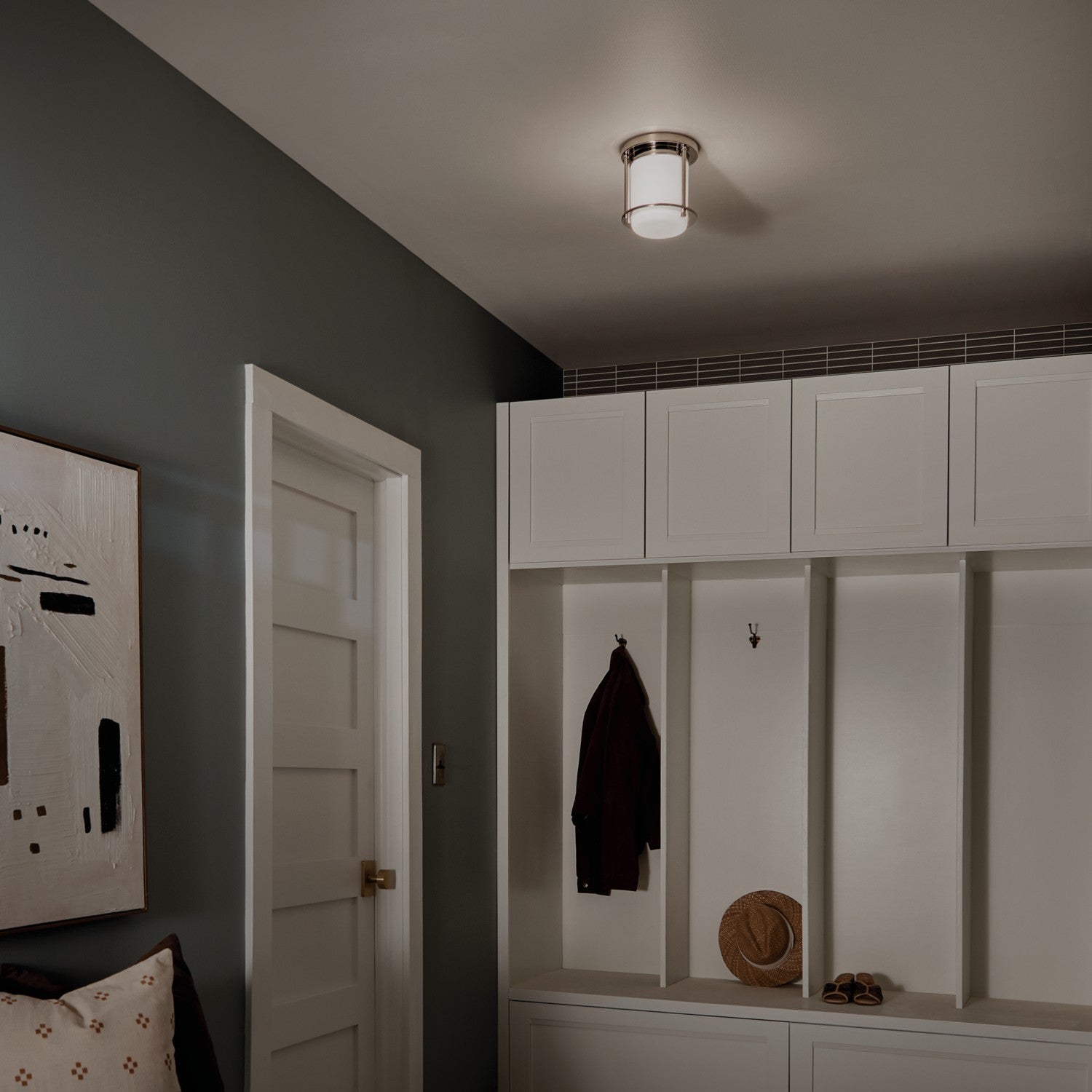 KICHLER 52596PN Brit 7.25 Inch 1 Light Flush Mount With Satin Etched Cased Opal Glass In Polished Nickel
