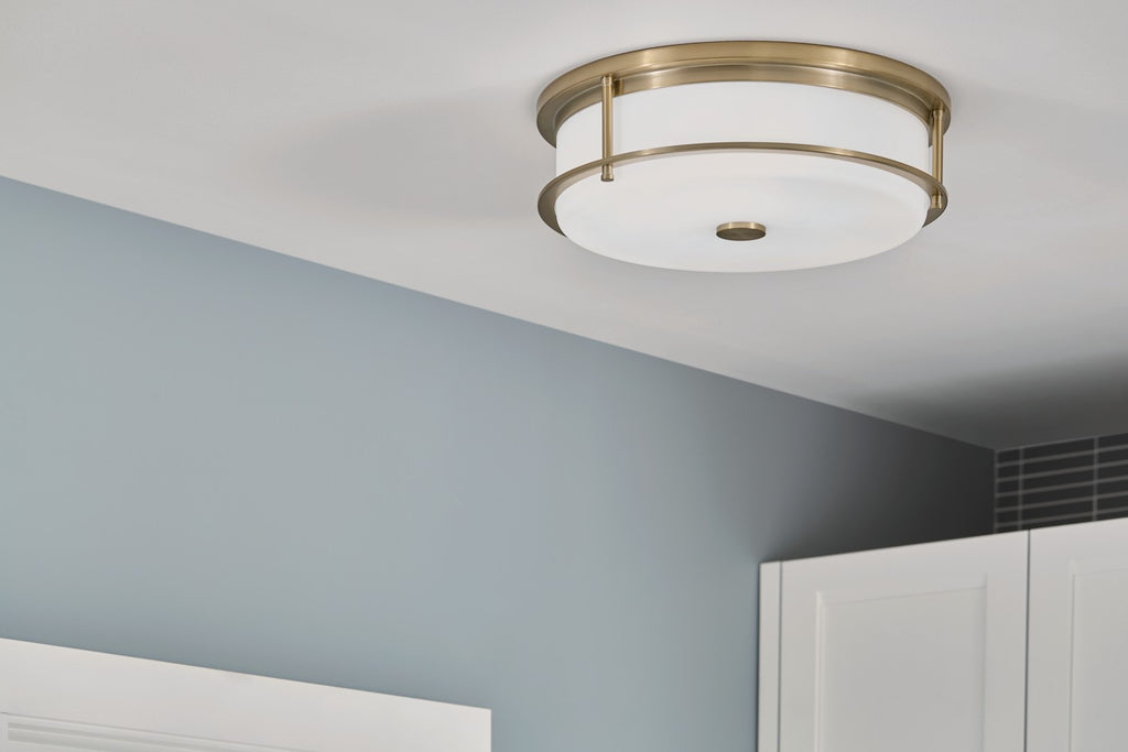 KICHLER 52597CPZ Brit 18 Inch 4 Light Flush Mount With Satin Etched Cased Opal Glass In Champagne Bronze