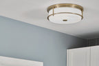 KICHLER 52597CPZ Brit 18 Inch 4 Light Flush Mount With Satin Etched Cased Opal Glass In Champagne Bronze
