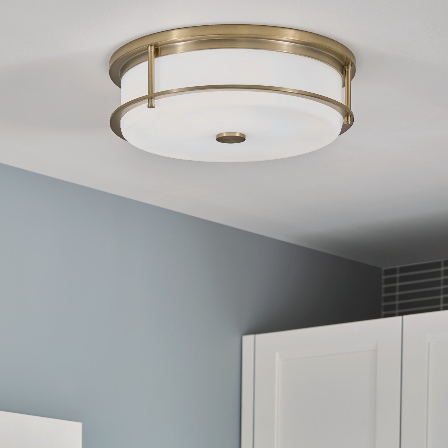 KICHLER 52597CPZ Brit 18 Inch 4 Light Flush Mount With Satin Etched Cased Opal Glass In Champagne Bronze