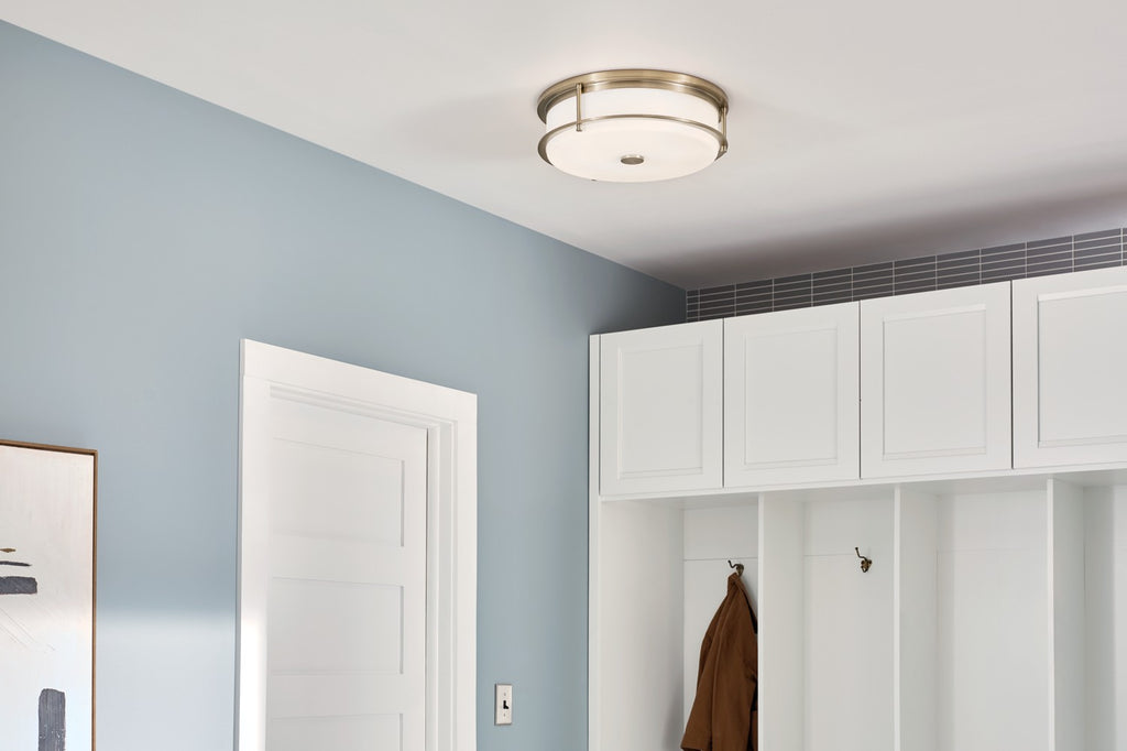 KICHLER 52597CPZ Brit 18 Inch 4 Light Flush Mount With Satin Etched Cased Opal Glass In Champagne Bronze