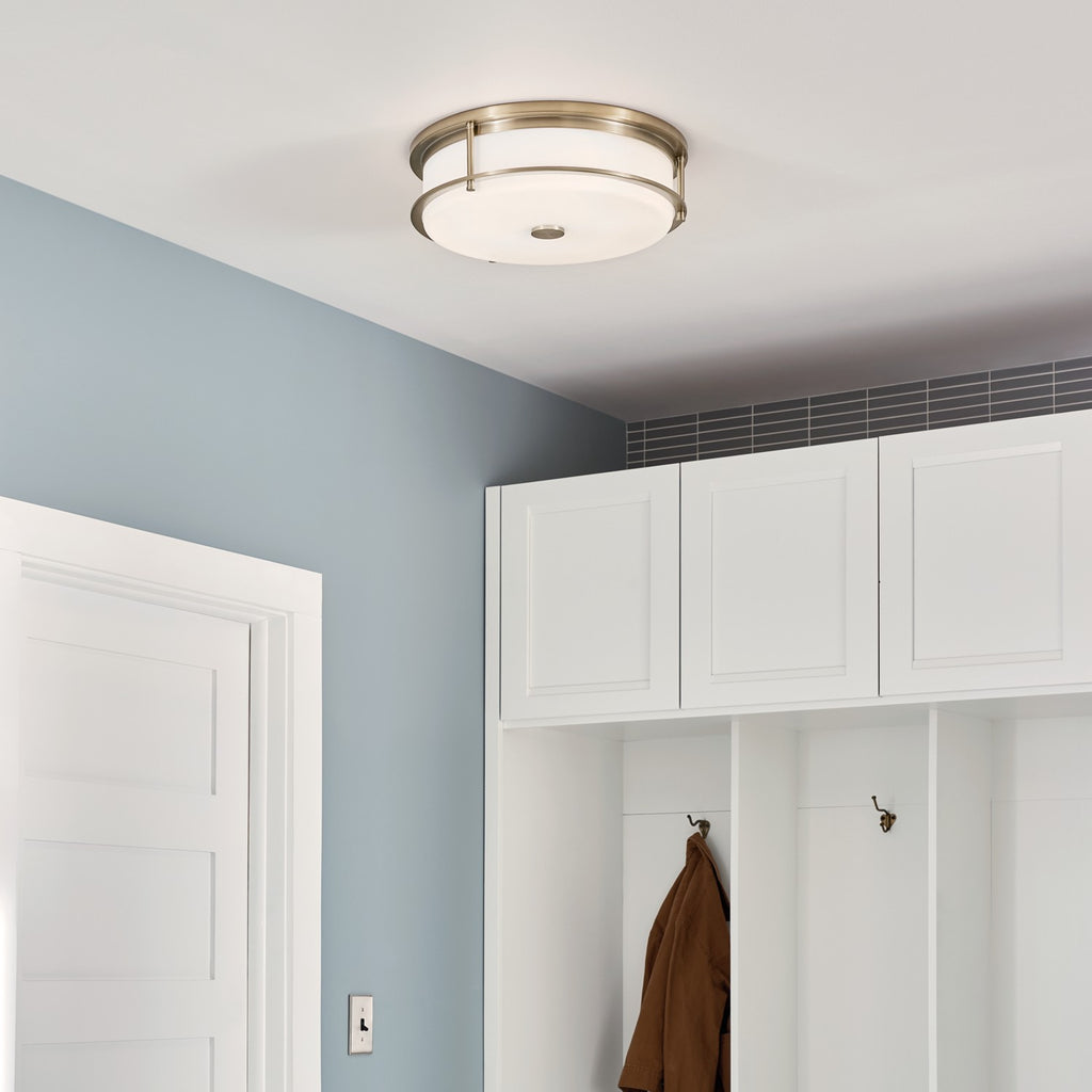 KICHLER 52597CPZ Brit 18 Inch 4 Light Flush Mount With Satin Etched Cased Opal Glass In Champagne Bronze