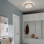 KICHLER 52597CPZ Brit 18 Inch 4 Light Flush Mount With Satin Etched Cased Opal Glass In Champagne Bronze