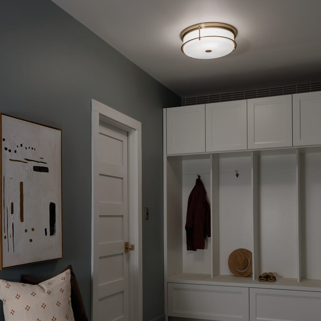 KICHLER 52597CPZ Brit 18 Inch 4 Light Flush Mount With Satin Etched Cased Opal Glass In Champagne Bronze