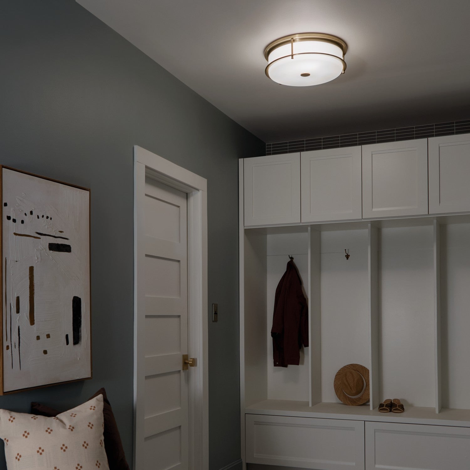 KICHLER 52597CPZ Brit 18 Inch 4 Light Flush Mount With Satin Etched Cased Opal Glass In Champagne Bronze