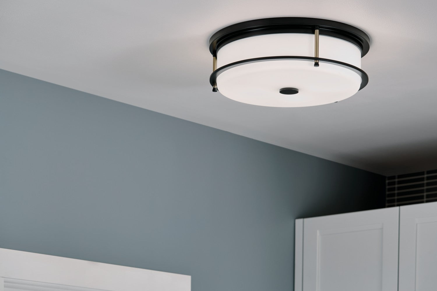KICHLER 52597BKCPZ Brit 18 Inch 4 Light Flush Mount With Satin Etched Cased Opal Glass In Black And Champagne Bronze