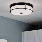 KICHLER 52597BKCPZ Brit 18 Inch 4 Light Flush Mount With Satin Etched Cased Opal Glass In Black And Champagne Bronze