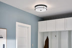 KICHLER 52597BKCPZ Brit 18 Inch 4 Light Flush Mount With Satin Etched Cased Opal Glass In Black And Champagne Bronze