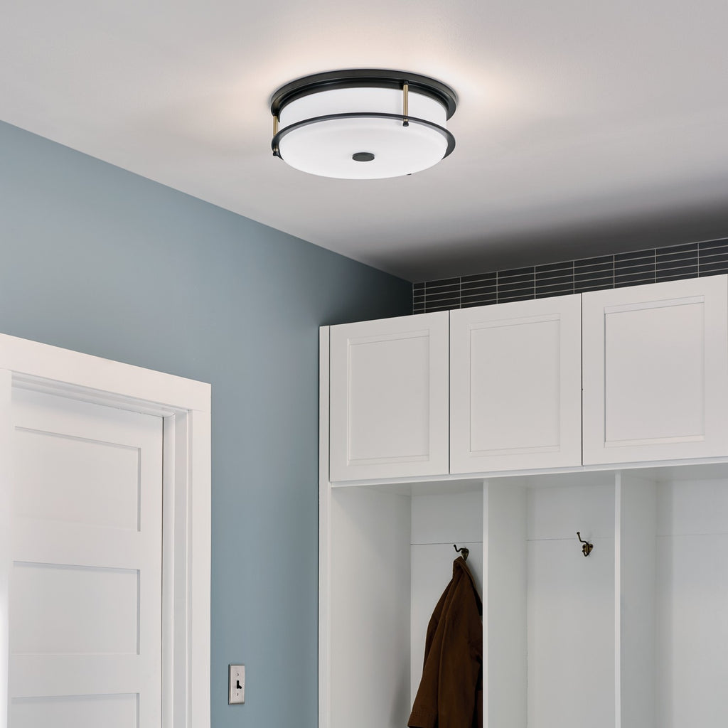 KICHLER 52597BKCPZ Brit 18 Inch 4 Light Flush Mount With Satin Etched Cased Opal Glass In Black And Champagne Bronze
